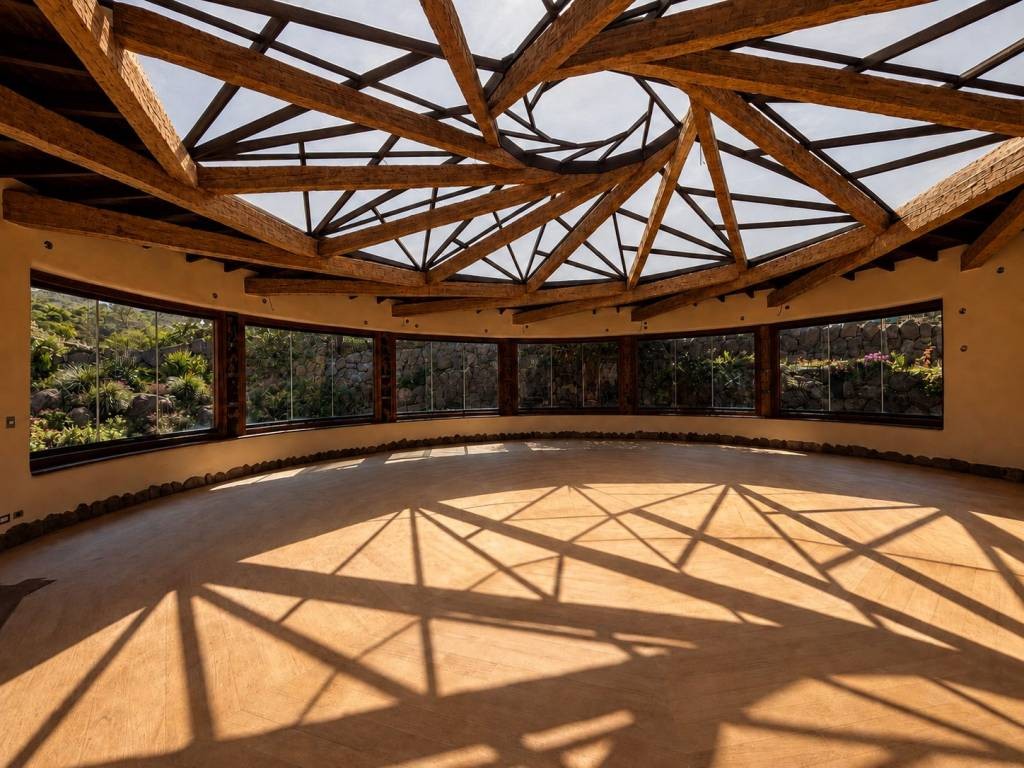 Templo Hanaq Solar con techo de madera y luz natural